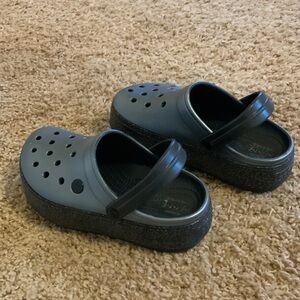 CROCS Gray Platform Clogs with Silver Glitter Soles